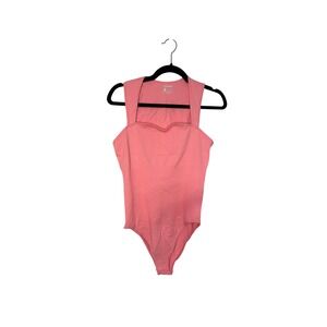 OQQ Ribbed Bodysuit Women's XL Square Neck Sleeveless‎ Pink Bodysuit